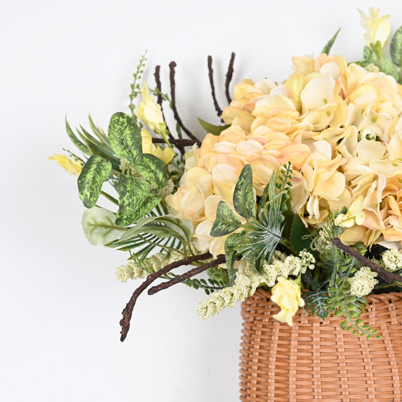 Arrangement floral d'hortensia artificiel printemps été pour porte d'entrée murale, feuilles de feuillage de verdure, pièce maîtresse de table de bureau à domicile pour la décoration de fête de mariage