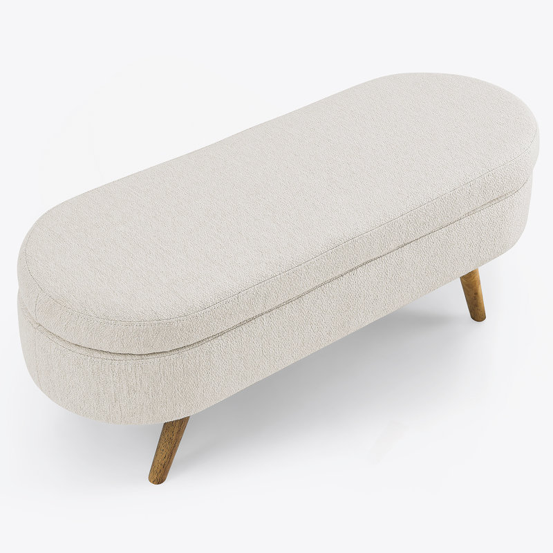Ottoman Oval Storage Bench with Rubber Wood Legs, Beige