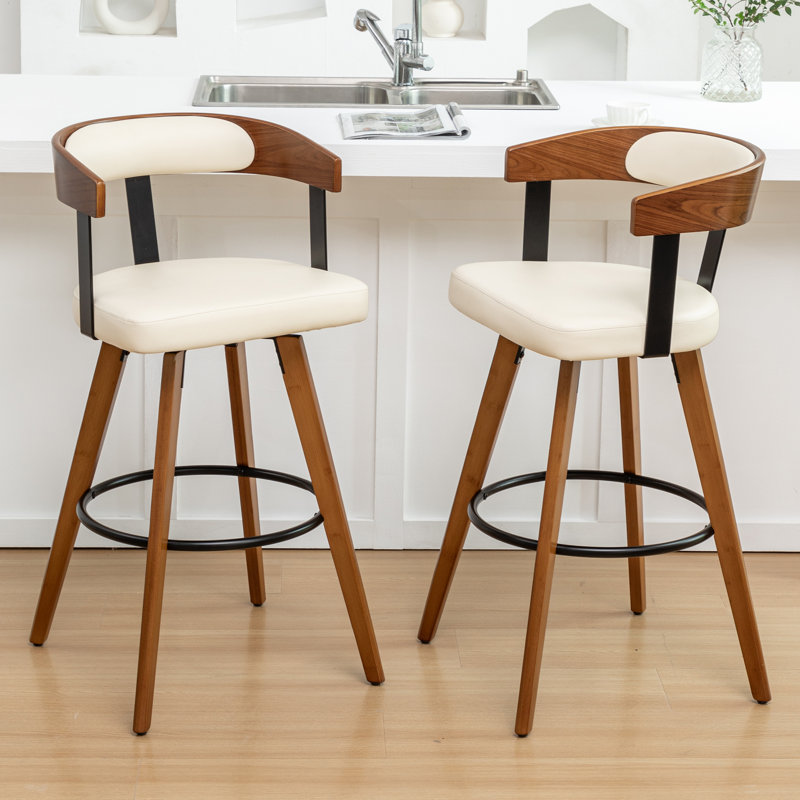 Tabourets de comptoir pivotants en cuir Modern, Beige, Tabouret de comptoir (siège d'une hauteur de 26,3