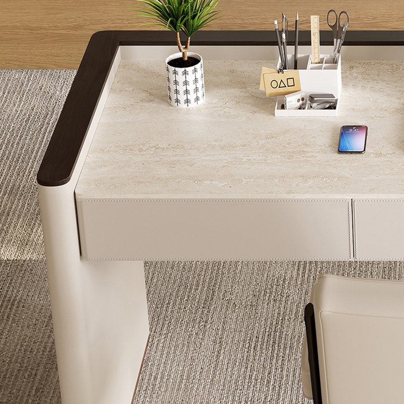 Bureau blanc rectangulaire en pierre, H 30,31 po x l 70,87 po x P 23,62 po, Blanc