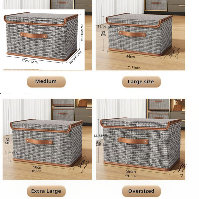 2 PCS Storage Bins with Lids, Collapsible Closet Organizer Container, Fabric Organizer Box with Handles, Decorative Storage Boxes with Lids for Organizing Clothes, Books, File,