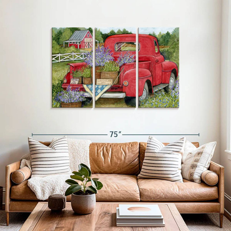 Mehar Red Truck In Lavender Fields, 36" H x 57" W