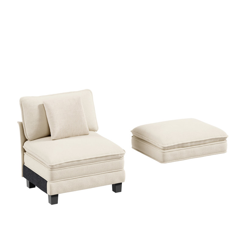 Un siège simple sans accoudoirs avec un coussin supplémentaire, Chenille ivoire