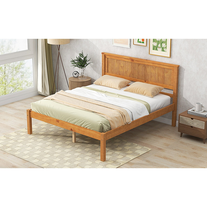 Base de lit plateforme avec tête de lit Alayna Bayliff, Double, Chêne