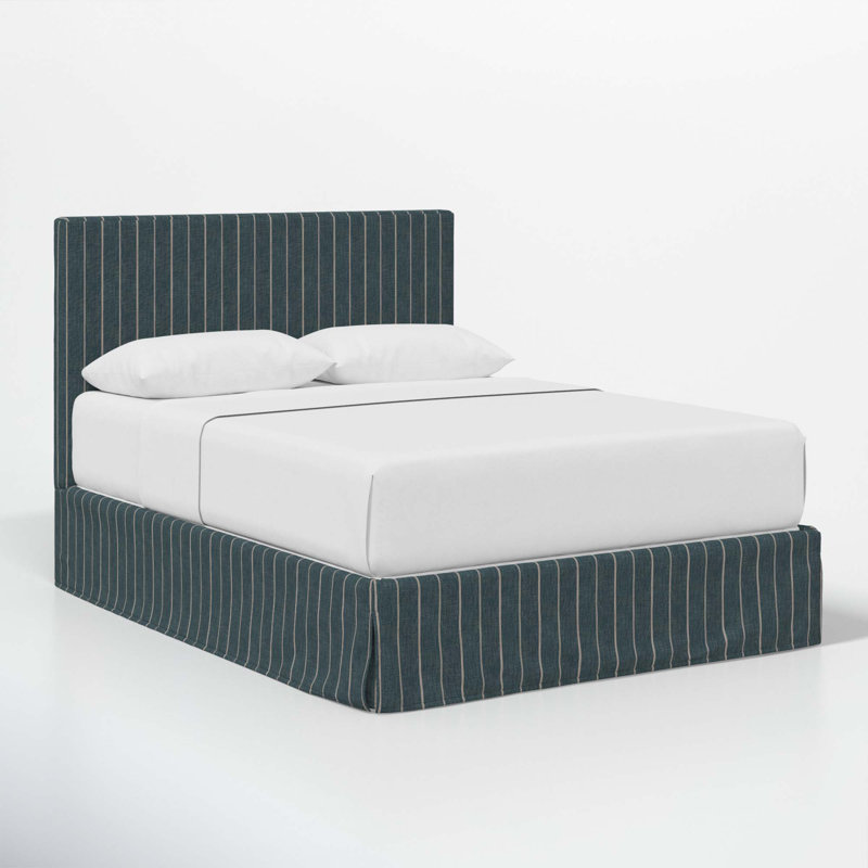 Verona Upholstered Slipcover Bed, King, Fritz Indigo Stripe