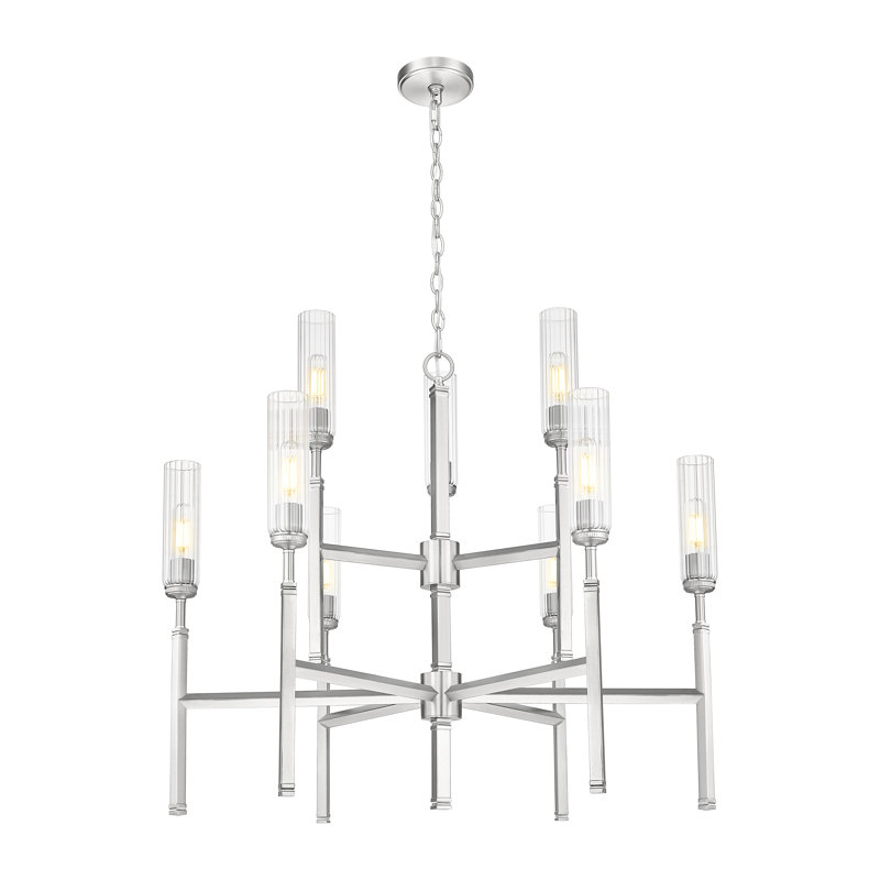 Granton Brushed Nickel 9 Light Chandelier, Brushed Nickel