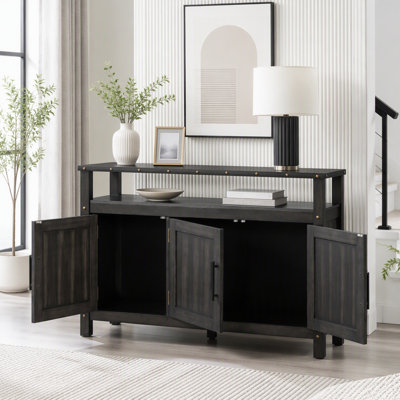 Buffet en bois de pin avec rangement à 3 portes et détails de rivet