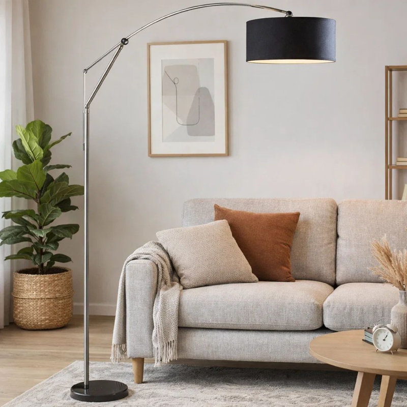 Arch Floor Lamp, Adjustable Arm And Black Genuine Marble Base, 81 Inch