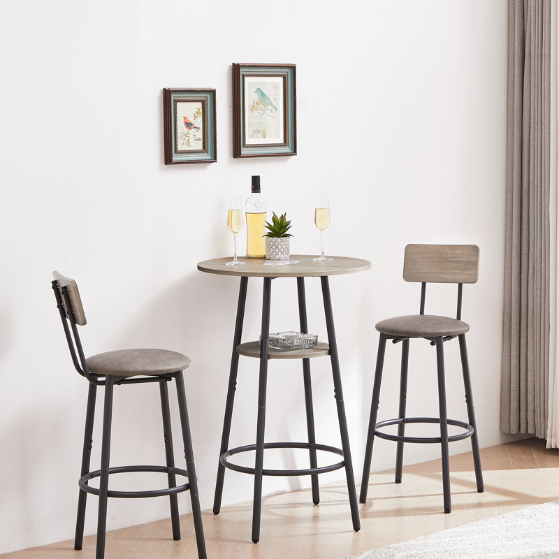 Round Bar Stool Set With Shelf, Upholstered Stool With Backrest.