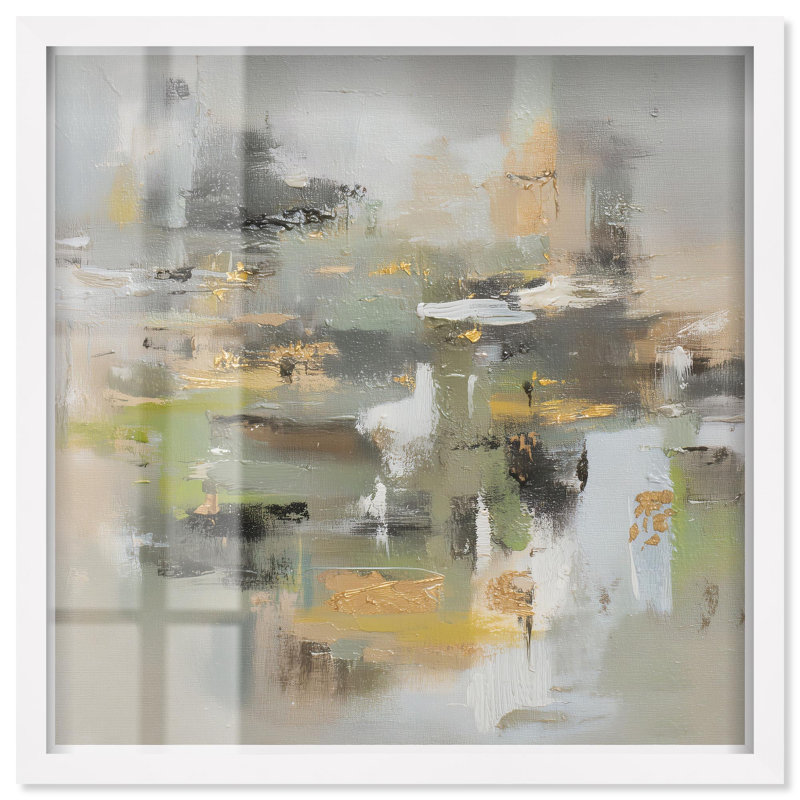 Décoration murale abstraite «Moss Agate I Shadowbox Print» par Art Remedy, cadre blanc, 40 x 40, H 41 po x l 41 po