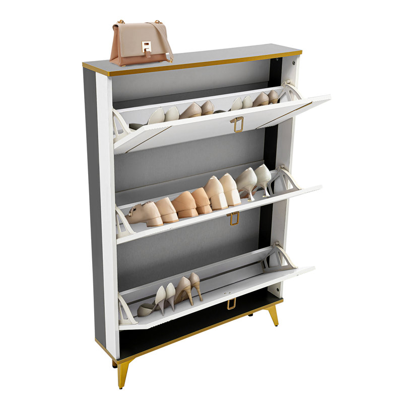 3-tier Shoe Cabinet With Flip Doors, White