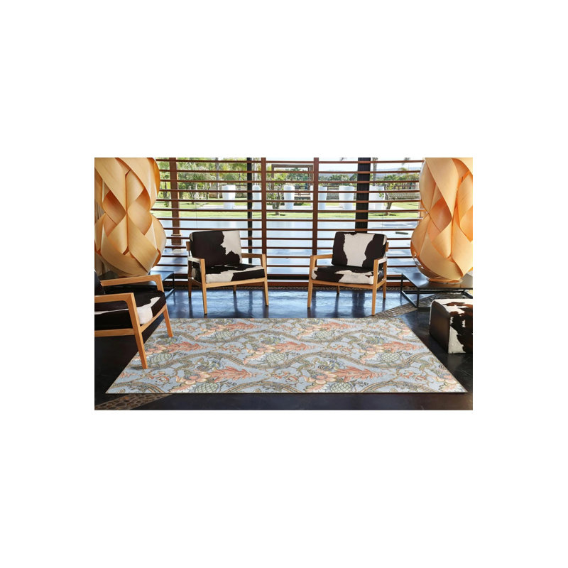 Light Blue Themed Multicolored Ivy And Flower Patterned Modern Decorative Carpet, Round 5'