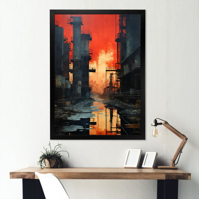 Échos de l'usine cramoisie sur toile