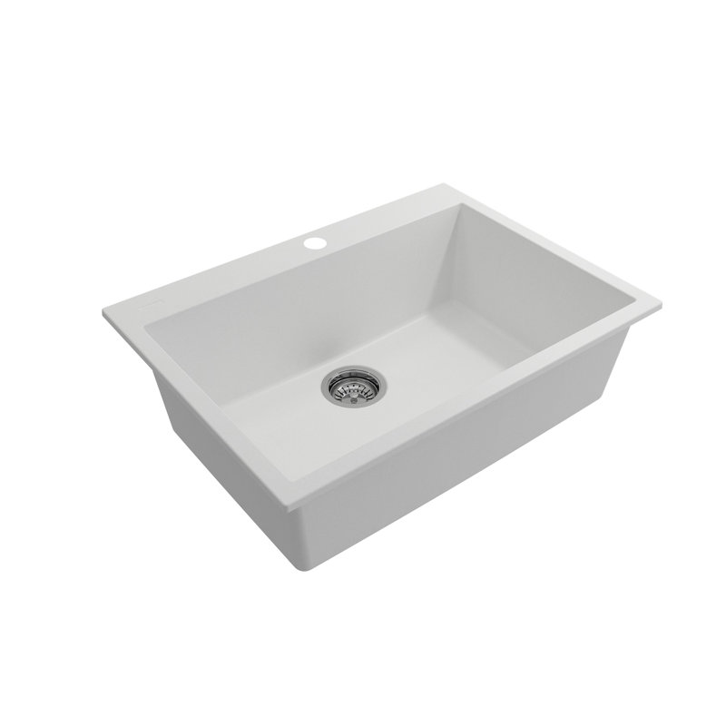 Milk White Granite Single Bowl Kitchen Sink, 27"
