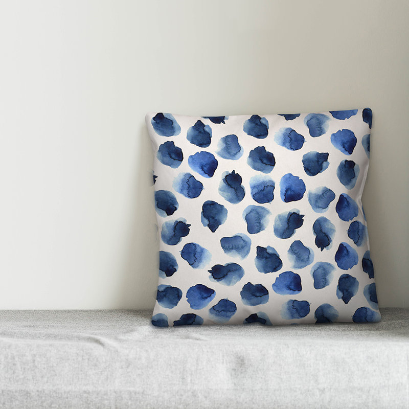  Coussin Watercolor Dots, 16 po x 1 po, Bleu