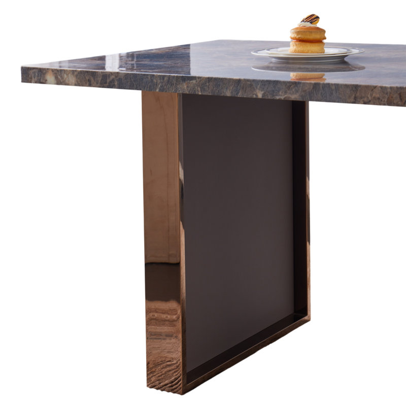Rectangular Dining Table with Metal Panel Legs