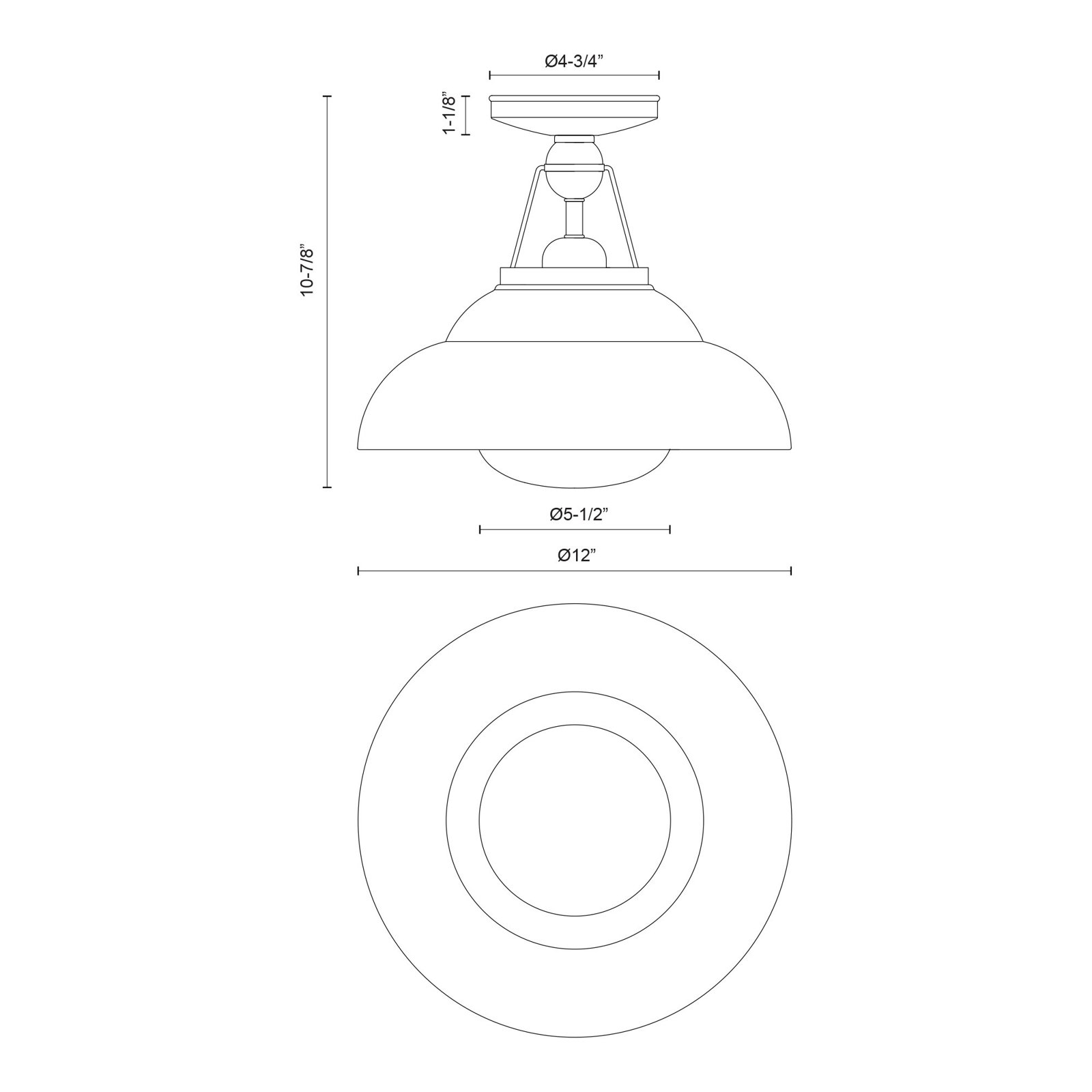 Palmetto Single Light Semi Flush Mount, Polished Nickel