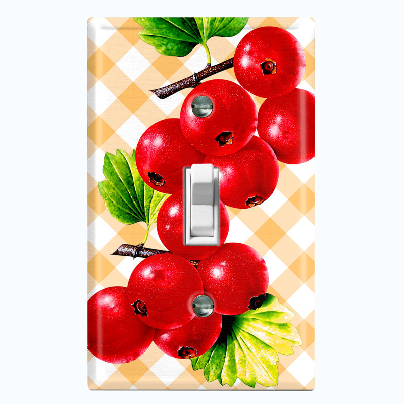 Cranberry Leaf Pink Picnic Patterned 1 - Gang Toggle Light Switch Standard Wall Plate, Orange