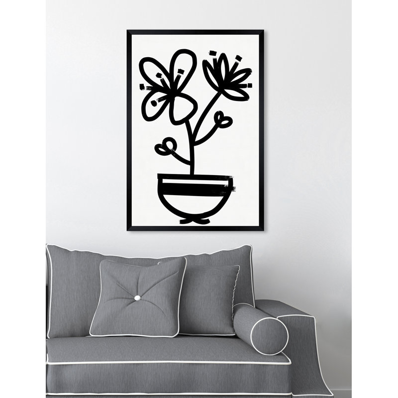 " Flowers In Bloom Floral And Botanical " Painting Print, Black Framed, 20" H x 30" W