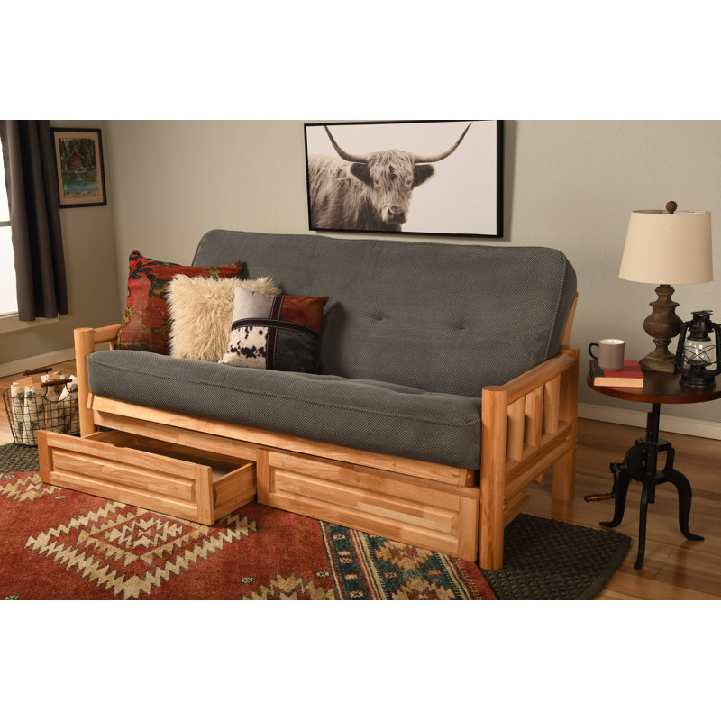 Stratford Full / Double 80'' Upholstered Futon And Mattress, Marmont Thunder 