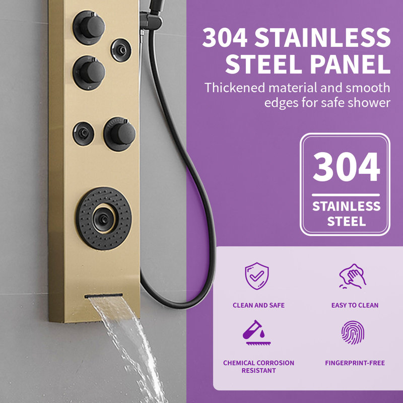  Luster 51.57" Shower Panel shower system with Adjustable Shower Head, Black/Gold