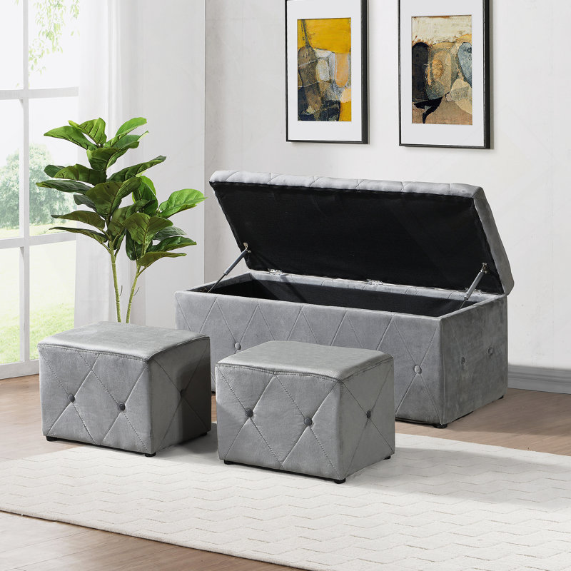 Ensemble de repose-pieds rectangulaire 1 pièce en velours court avec 2 repose-pieds (gris clair), Velours gris clair
