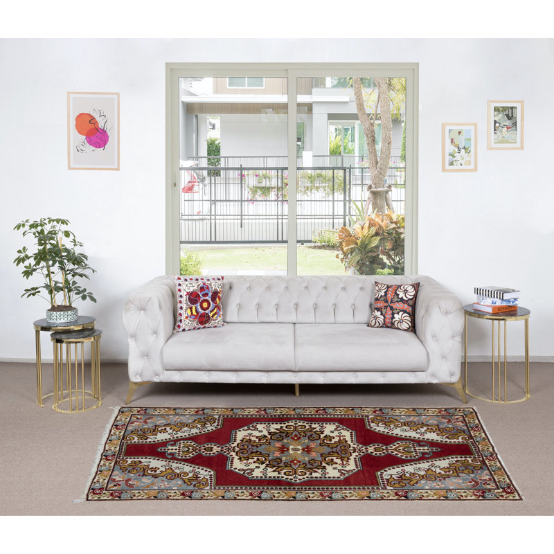 Tapis traditionnel traditionnel rouge bourgogne, circa 1960, tapis turc fait à la main, 100% laine