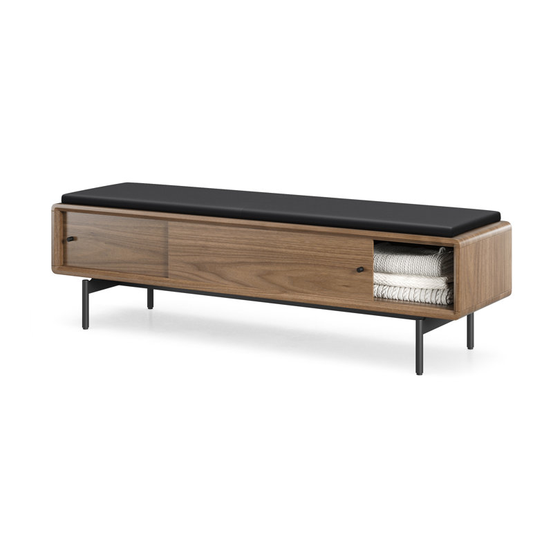 LINQ Leather Storage Bench, Natural Walnut/Black