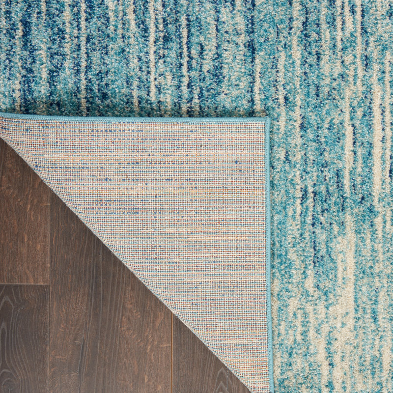Tapis abstrait bleu clair / bleu marine / beige Abbate, Tapis de couloir 1 pi 10 po x 6 pi