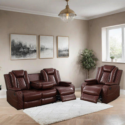 Myaira 2 - Piece Vegan Leather Home Theater Power Reclining Living Room Sofa Set with Wireless Chargers and LED Light by Ivy Bronx