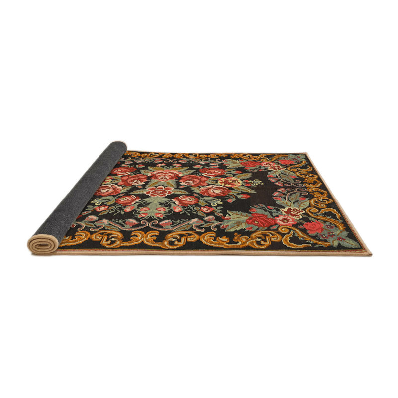 Tapis bleu / beige en laine / polyester tissé à la machine Oriental, Carré 7 pi