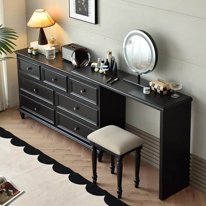 Coiffeuse de maquillage moderne avec miroir, tiroirs, Noir