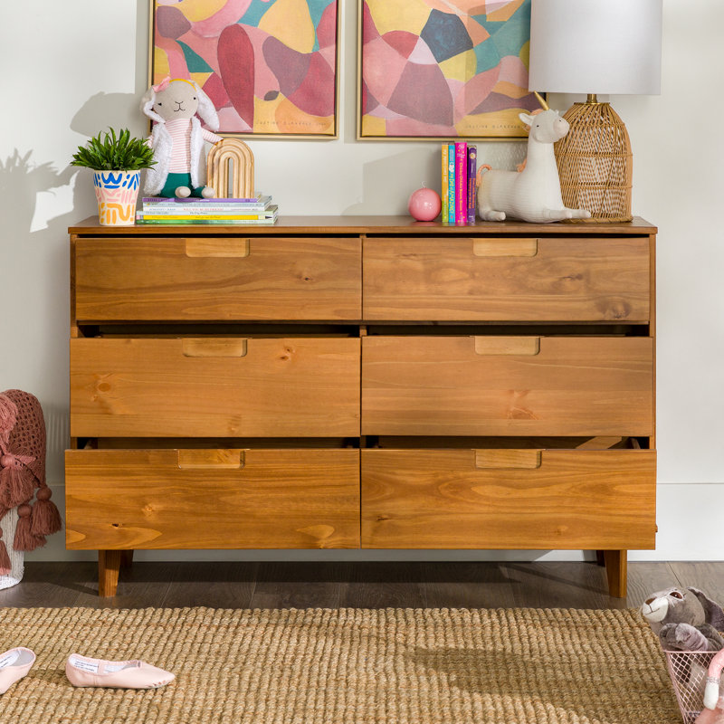 Augie 6 Drawer 132Cm W Solid Wood Double Dresser, Caramel