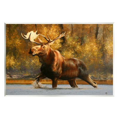 "Stupell Industries Moose Stepping River Foliage", art mural par Mark Kelso