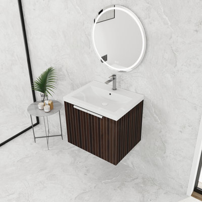 Meuble-lavabo de salle de bain avec lavabo en résine, portes à fermeture douce, conception à fixation flottante