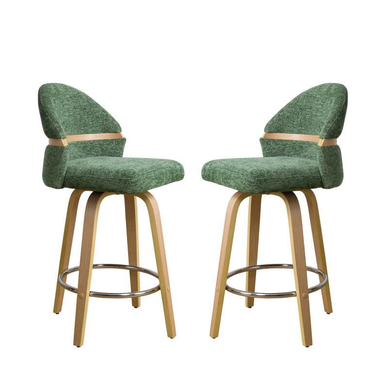 26'' Swivel Upholstered Counter & Bar Stool with solid wood frame, Natural, Green