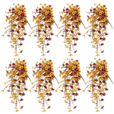 Artificial Fall Fake Flowers For Outdoor Fake Hanging Decoration,8PCS Faux Mums Silk Flower With Autumn Leaves UV Resistant No Fade For Home Planter Porch Patio Yard Balcony Garden