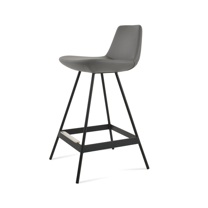 Tabouret Pera Balat, Noir, Similicuir gris en microfibres de polyester et de , Tabouret de bar (siège d'une hauteur de 29 po)