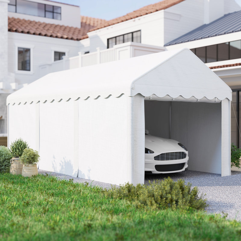 Abri d'auto 10 x 20 pi, garage portatif avec 2 portes à enroulement, blanc