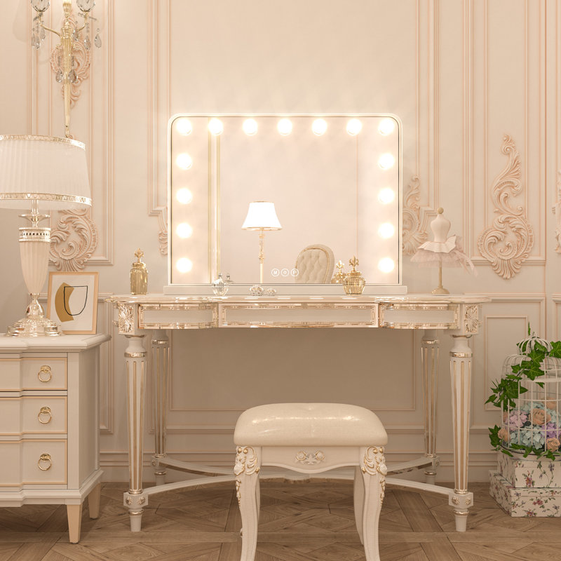 Jahziyah LED Lighted Hollywood Makeup Mirror Vanity Mirror with Dimmable & Memory Function, White, 18" x 23"