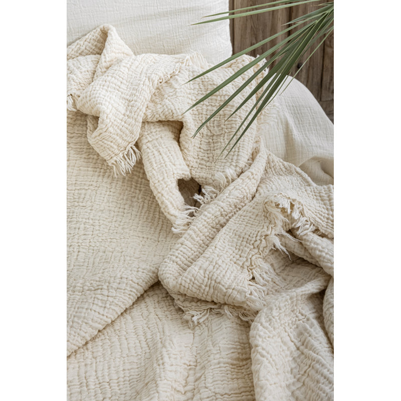 Couverture de lit en mousseline froissée, Crème, crème