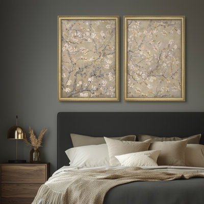 Premium Framed Wall Art Vintage Fine Art Antique Classic for Bedroom - 26"x36" Gold with mate set of 2