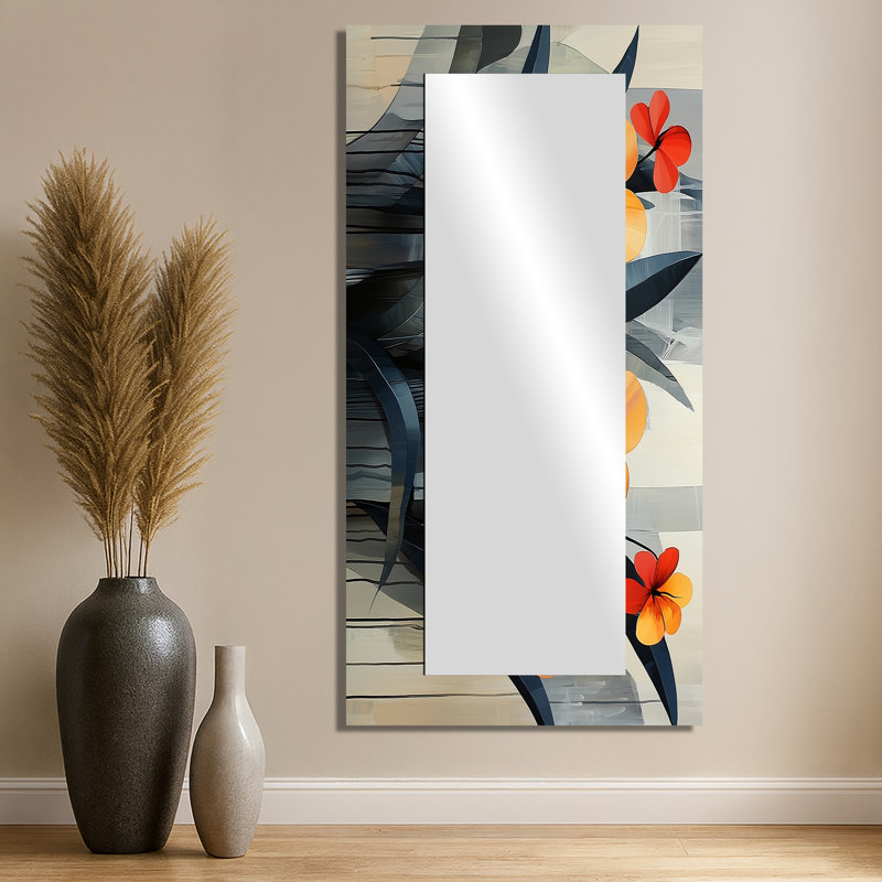 Été hibiscus dans une symphonie géométrique II - art mural miroir décoratif floral - imprimé sur métal, 28 po x 55 po