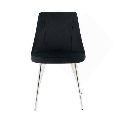 Chaise de salle à manger moderne simple en velours noir avec tabouret de chambre à coucher et chaise à dossier pour étudiant avec pieds en métal chromé (ensemble de 4)