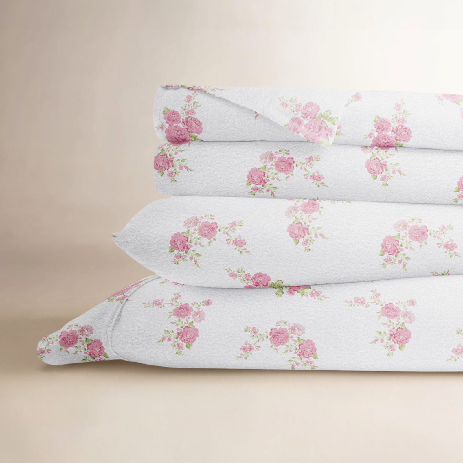 Cotton Flannel Sheet Set, Pink /Roses, Queen Sheet Set