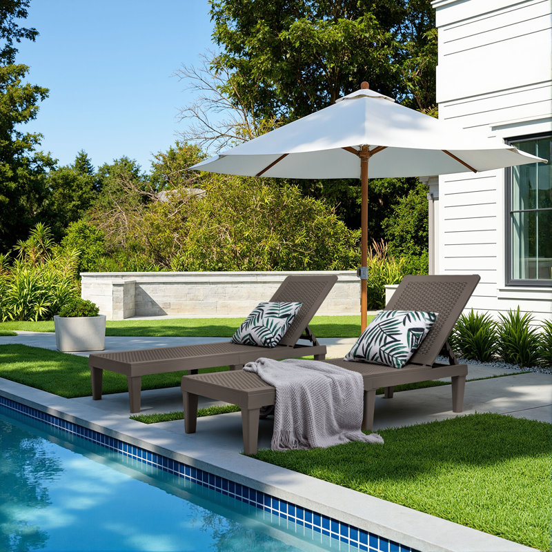 Set Of 2 Resin Outdoor Chaise Lounge Chairs With 5 Adjustable Positions, Waterproof & Tool-free Assembly For Patio Poolside