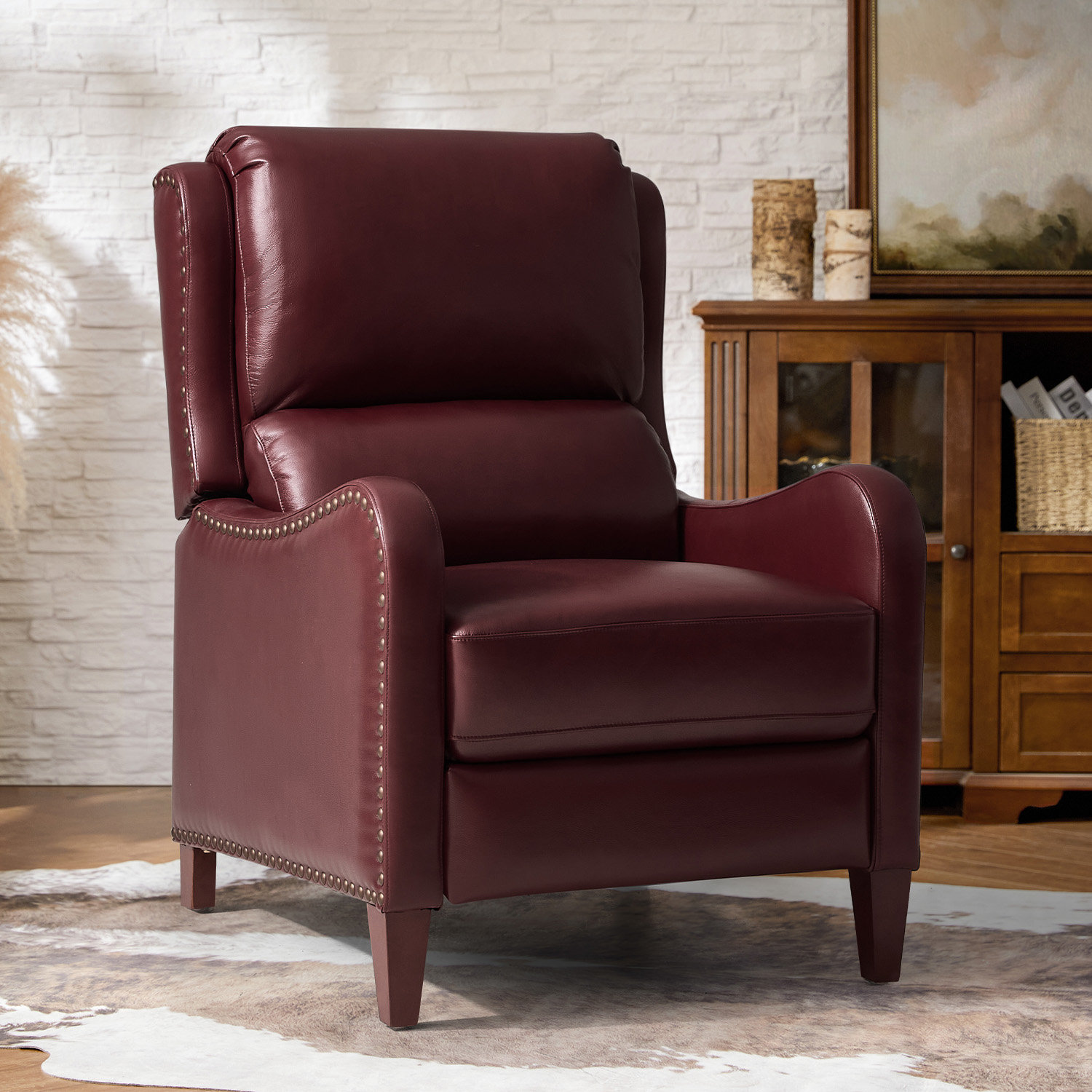Beecher 29" Genuine Leather Push-Back Recliner, Burgundy