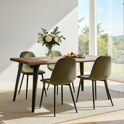 Shivani 5-Piece Modern Dining Set With Rectangular Wood Grain Table And 4 Upholstered Dining Chairs