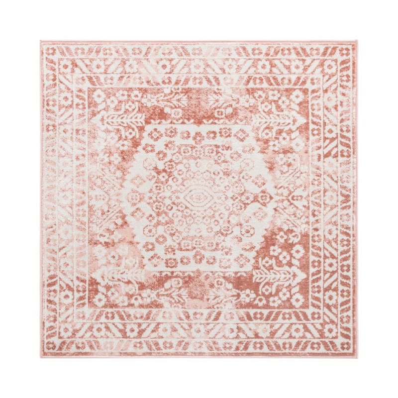 Tapis oriental rose / ivoire Braggs, Carré 7 pi 10 po
