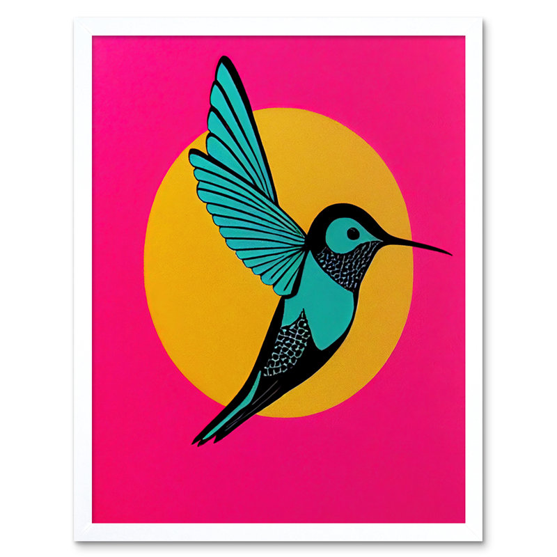 Vibrant Retro Pop Art Hummingbird - Print, White Framed Paper, 25.9cm H x 20.6cm W x 1.5cm D